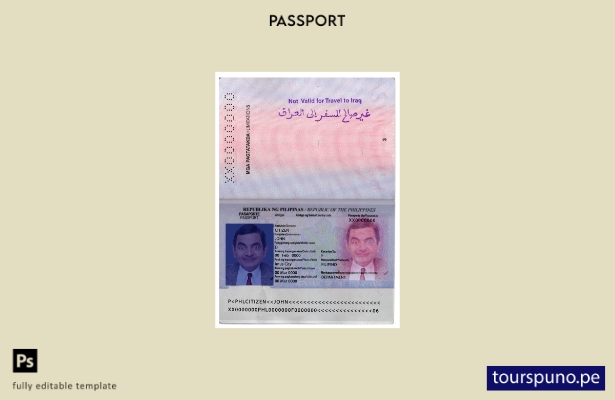 Plantilla de versión de pasaporte de Filipinas lista para imprimir
